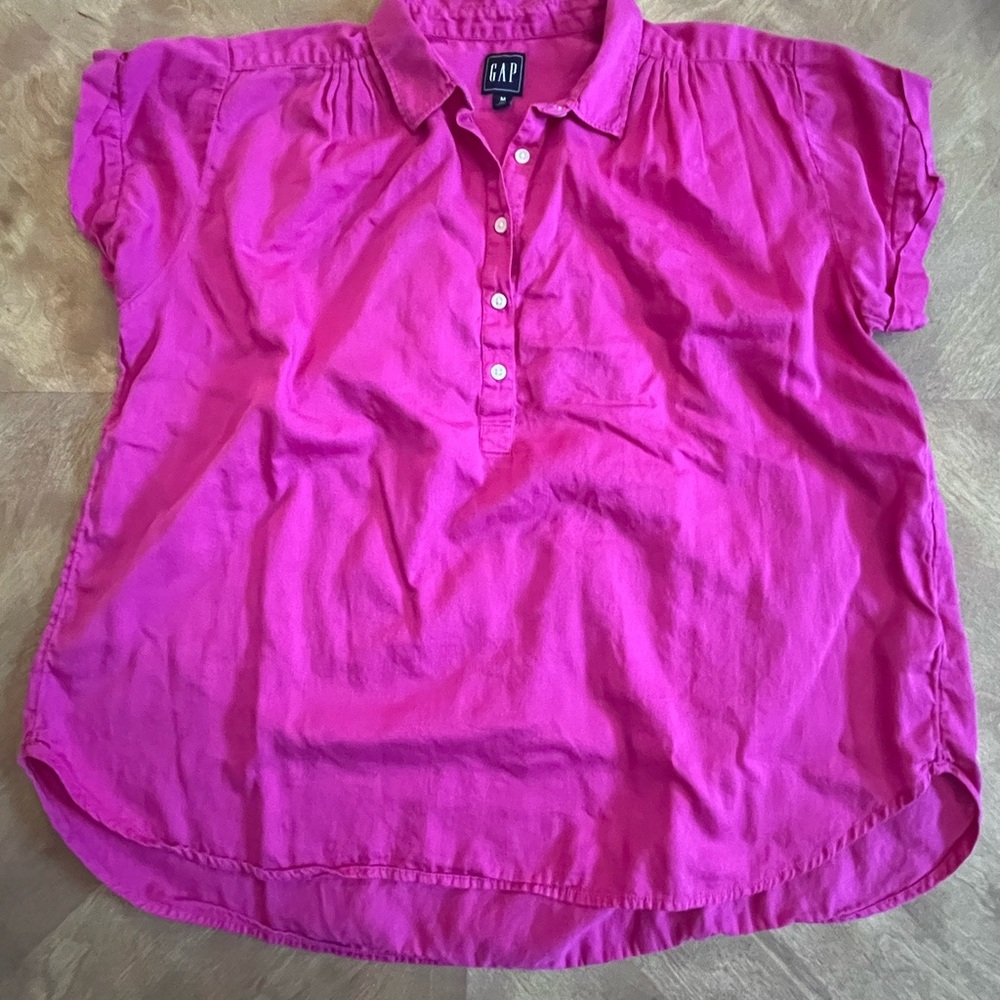 GAP Pink Polo-Collar Blouse | Size Medium Tall